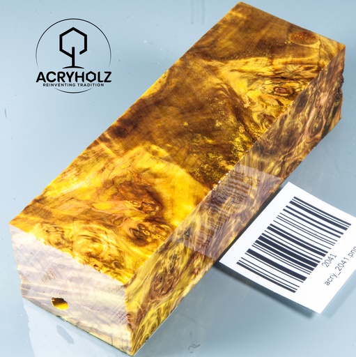 [2041] Pappel Maser stabilisiert Griffblock | 120x40x30| ACRYHOLZ | Messergriff 2041