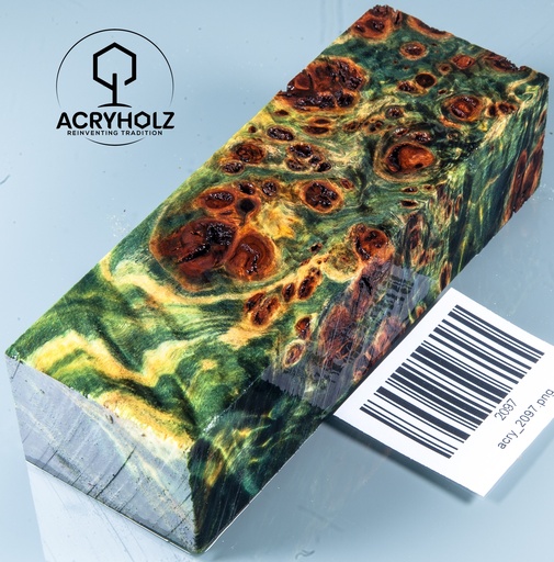 [2097] Pappel Maser stabilisiert Griffblock | 120x40x30| ACRYHOLZ | Messergriff 2097