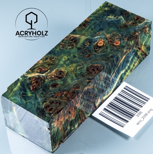 [2098] Pappel Maser stabilisiert Griffblock | 120x40x30| ACRYHOLZ | Messergriff 2098