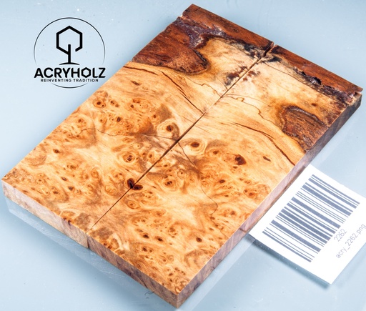 [2262] Linde Maser Griffschalen stabilisiert | 120x40x9 | acryholz | Messergriff | 2262