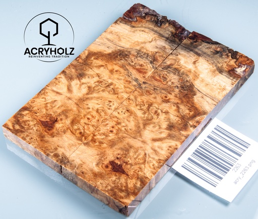 [2263] Linde Maser Griffschalen stabilisiert | 120x40x9 | acryholz | Messergriff | 2263