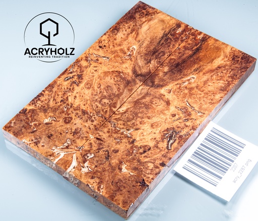 [2287] Ahorn Maser Griffschalen stabilisiert | 130x45x9 | acryholz | Messergriff | 2287