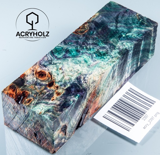 [2397] Pappel Maser stabilisiert Griffblock | 120x40x30| ACRYHOLZ | Messergriff 2397