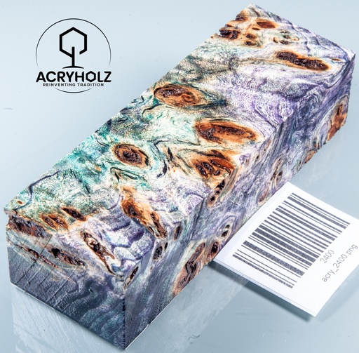 [2400] Pappel Maser stabilisiert Griffblock | 120x40x30| ACRYHOLZ | Messergriff 2400