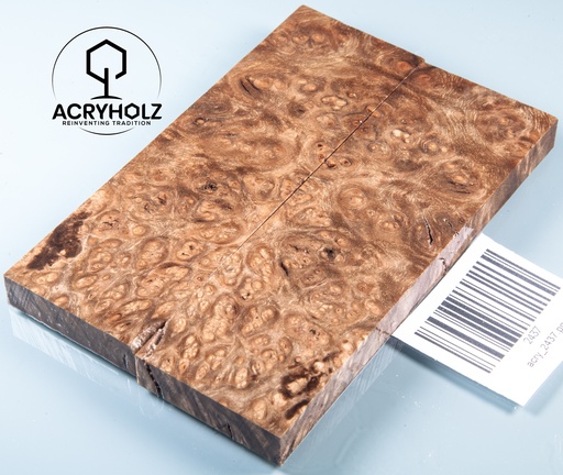[2437] Walnuss Maser Griffschalen stabilisiert | 130x40x10 | acryholz | Messergriff | 2437