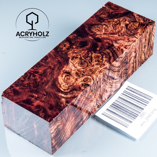 [2592] Pappel Maser stabilisiert Griffblock | 120x40x30| ACRYHOLZ | Messergriff 2592