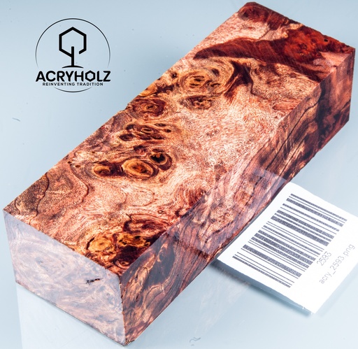 [2593] Pappel Maser stabilisiert Griffblock | 120x40x30| ACRYHOLZ | Messergriff 2593
