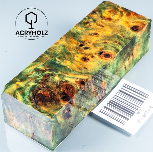 [2607] Pappel Maser stabilisiert Griffblock | 120x40x30| ACRYHOLZ | Messergriff 2607