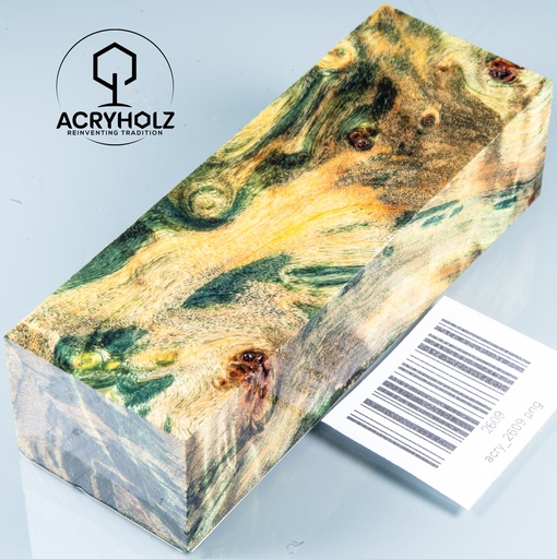 [2609] Pappel Maser stabilisiert Griffblock | 120x40x30| ACRYHOLZ | Messergriff 2609