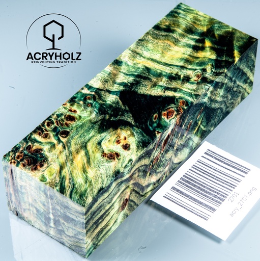 [2701] Pappel Maser stabilisiert Griffblock | 120x40x30| ACRYHOLZ | Messergriff 2701