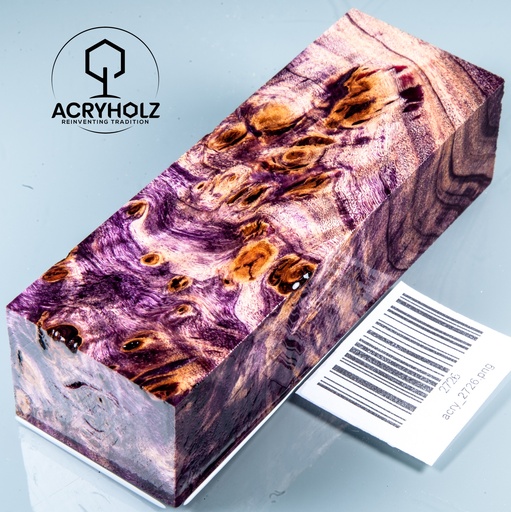 [2726] Pappel Maser stabilisiert Griffblock | 120x40x30| ACRYHOLZ | Messergriff 2726
