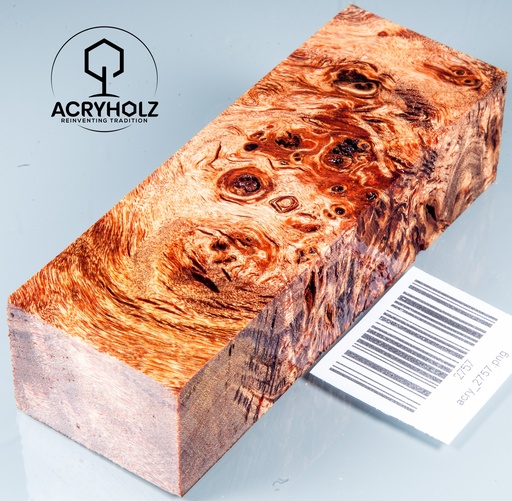 [2757] Pappel Maserholz | Stabilisiertes Griffholz 120x40x30 Messergriff ACRYHOLZ 2757