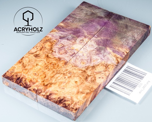 [2833] Eschenahorn Maser stabilisiert | acryholz | 140x40x10 | Griffschalenpaar 2833